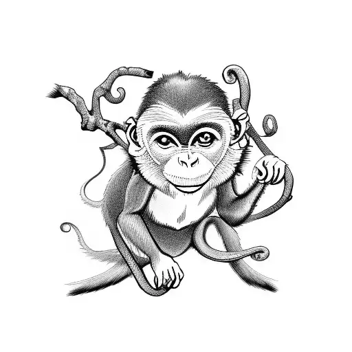 Monkey Swinging On Branch