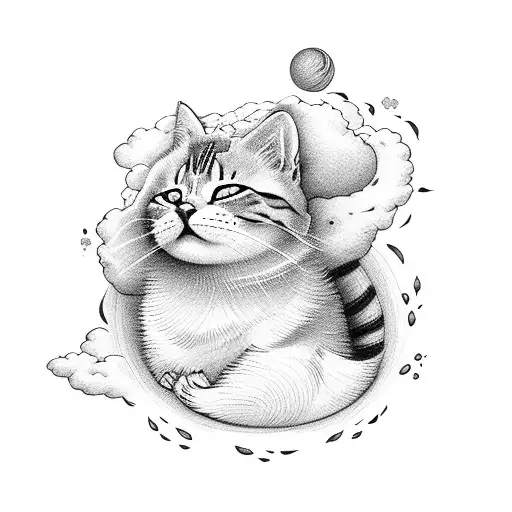 Yellow Cat Sleeping On A Cloud
