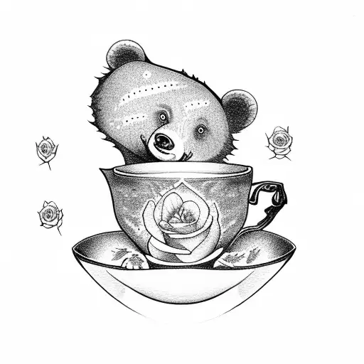 Bear Cub With Roses In A Tea Cup