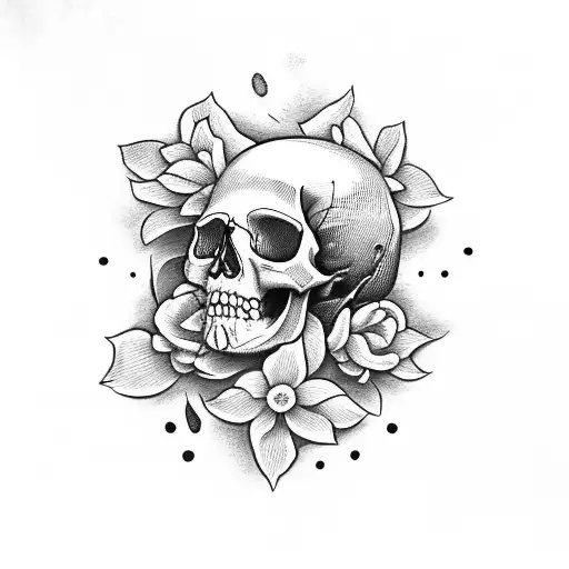 Skull With Cross And Flower