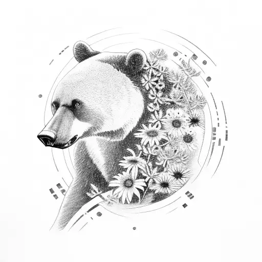 Formosan Black Bear Surrounded By Silver Ferns And Edelweiss Flowers