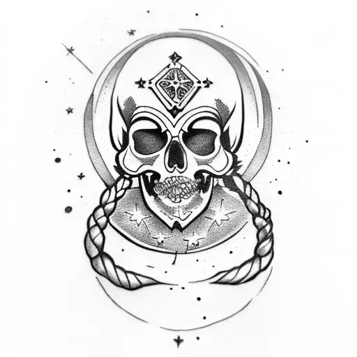 A Greek-inspired Tattoo Of A Warrior Skull With Punk Rock Hair And A Moon In The Background