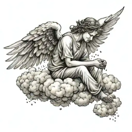 An Angel Sitting On The Cloud Looking Down