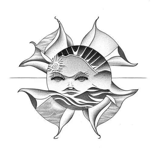 Ocean And Sun On A Horizontal Plane