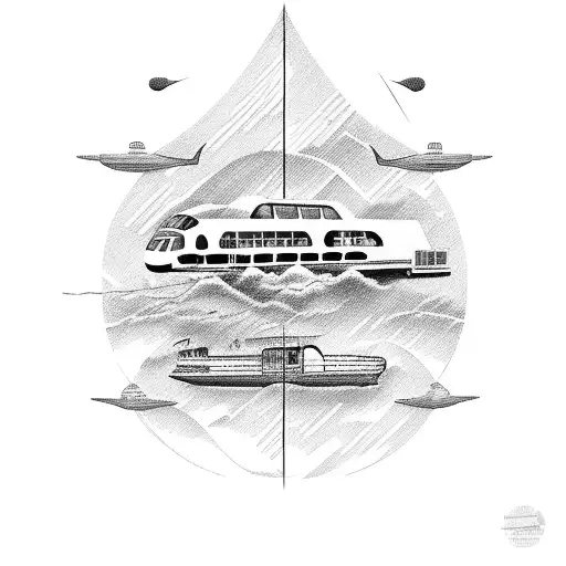 Plane Ferry Boat And Bus Connected By A Line Travel