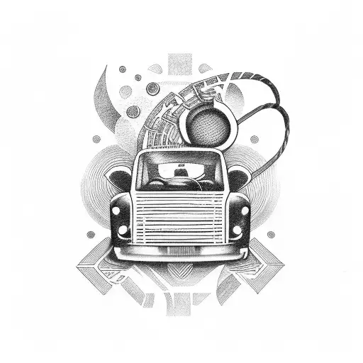 A Car Engine With Music Sheets As The Background