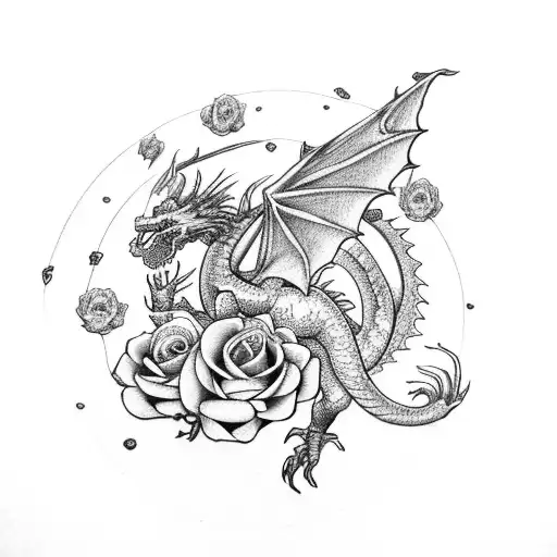 Ice Dragon With Roses