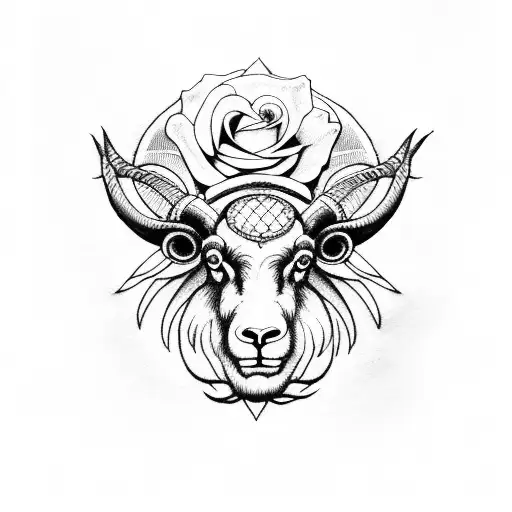 Ram With Hands Under It Holding Roses And Rosary