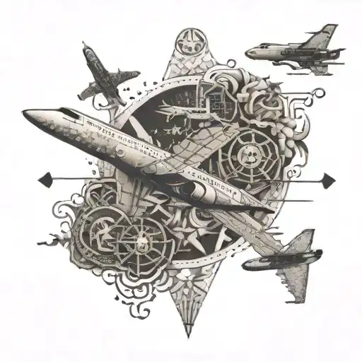 An Asian-inspired Mandala With Travel Symbols Like Planes And Suitcases Incorporated Into The Design