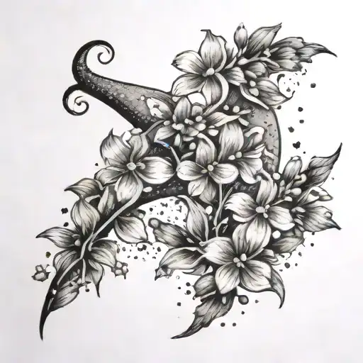 A Delicate Tattoo Of Forget Me Not Flowers Blooming In The Shape Of A Crescent Moon