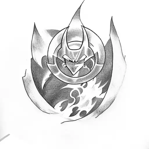 A Tattoo Of Gohan Powering Up With The Bat-signal Shining In The Background