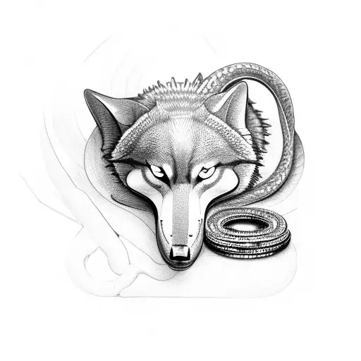 A Snake Coiled Around A Stack Of Money With A Wolf Guarding It