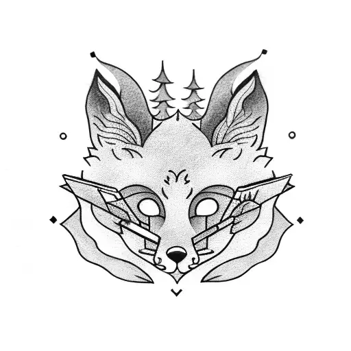 A Detailed Blackwork Tattoo Of A Fox Reading A Book On A Spaceship