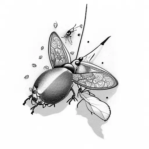 Cherry Blossom With A Ladybug And A Hummingbird