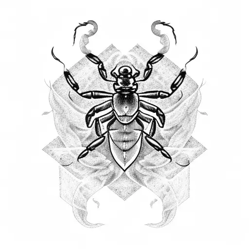 Scorpion Tattoo With Fire Beneath And Smoke Around The Scorpion