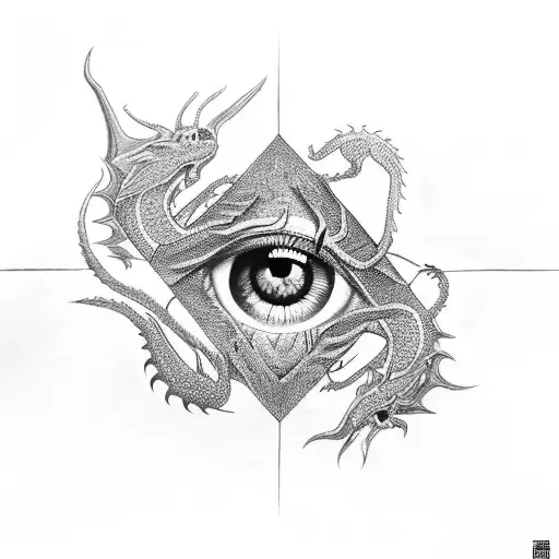 Eye Realist In Triangule With Dragon Neotraditional