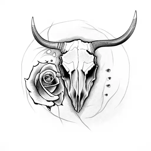 Bull Skull With Roses Growing From The Right Eye