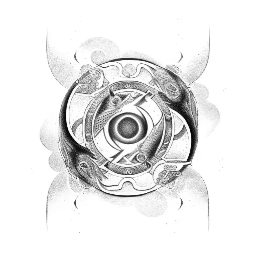 A Yin Yang Symbol With A Crocodile And Lightning Bolts Incorporated Into The Design