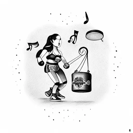 A Boxing Ring With Musical Instruments Floating Above It