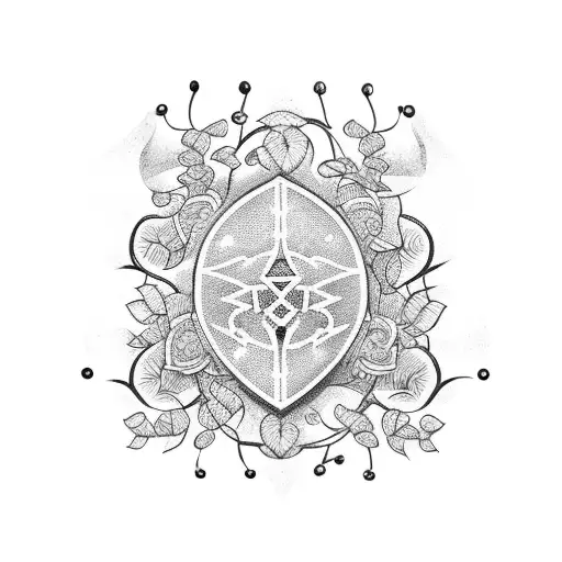 A Dotwork Tattoo Of A Gaming Controller Intertwined With Vines And Flowers