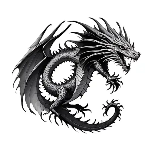 Dragon Flying In Cyber Sigilism Style
