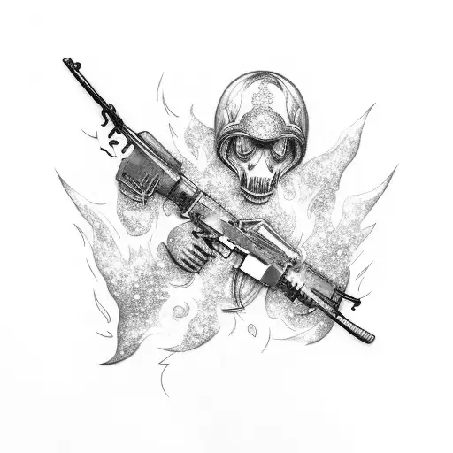 Ak 47 With Flames And Friends