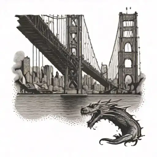 A Silhouette Of The Golden Gate Bridge With A Dragon Wrapping Around It