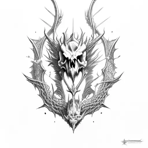 A Large Dragon Entwining The Skull Of Its Victim