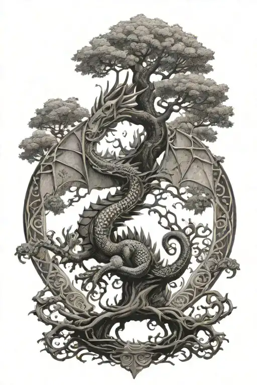 Welsh Dragon Beneath A Tree Of Life