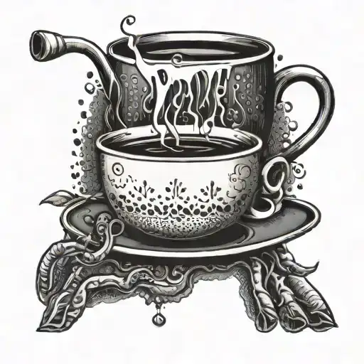 A Steaming Coffee Mug With A Cigarette Hanging From The Edge