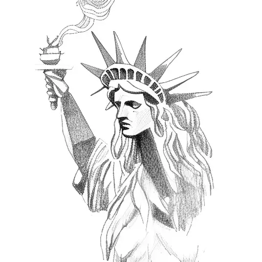 Statue Of Liberty As A Mermaid With Flowing Hair And A Trident