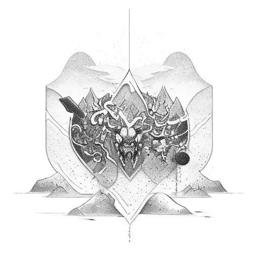 An Intricate Tattoo Design Of A Clash Of Clans Battle Scene Set In A Nature-inspired Background