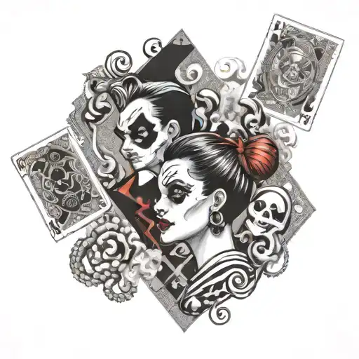 A Smoke-filled Background With Harley Quinn And Joker Playing Cards