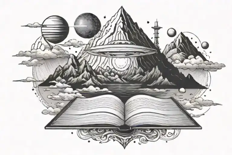 Saturn Libra Book Heart Airplane Mountains Inscriptions
