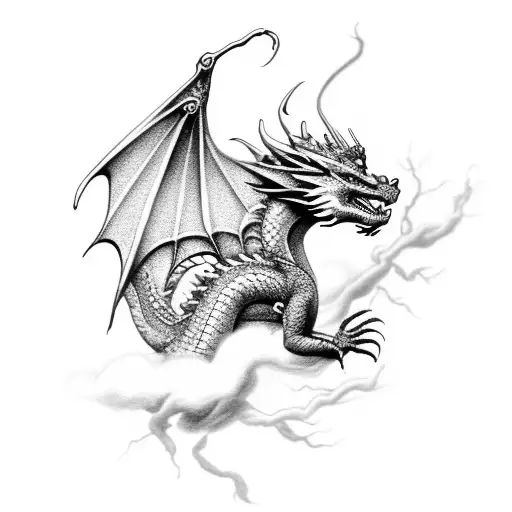 Dragon Wearing Kings Crown Flying Through Lightning