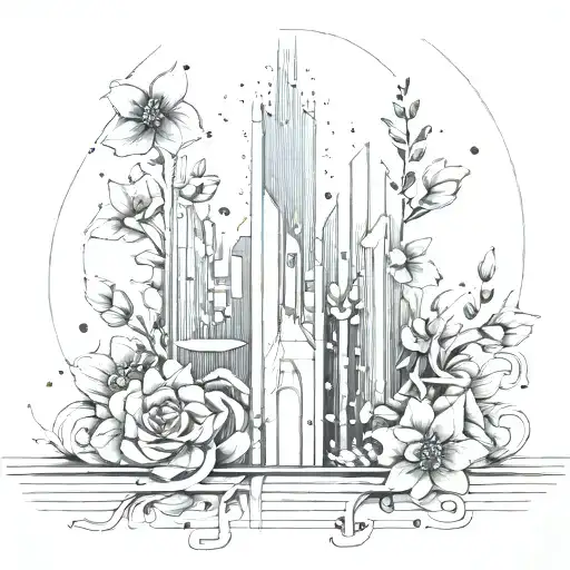 Abstract Architectural Lines With Flowers