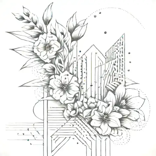 Abstract Architectural Lines With Flowers