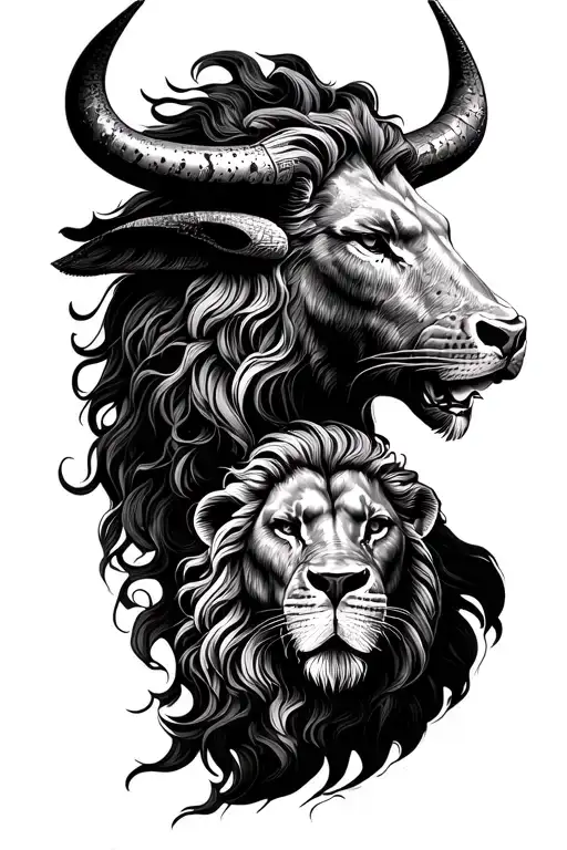 Lion Head And Bull Head Separeted In The Middle