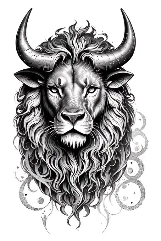 Lion Head With Bull Head Separeted In The Middle