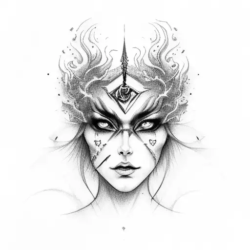 Dark Sorceress With Glowing Eyes And Mystical Smoke