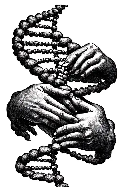 Dna Double Helix Intertwined Representing Parent Holding A Child's Hand