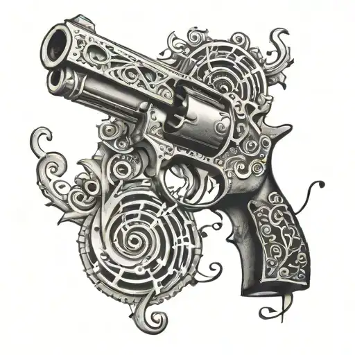 An Intricate Design Of A Gun With Musical Notes Intertwined