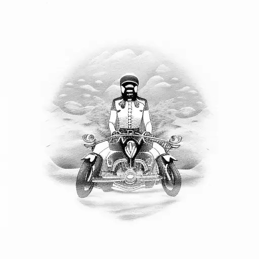 A Dotwork Tattoo Of A Biker Surrounded By Indian Landmarks