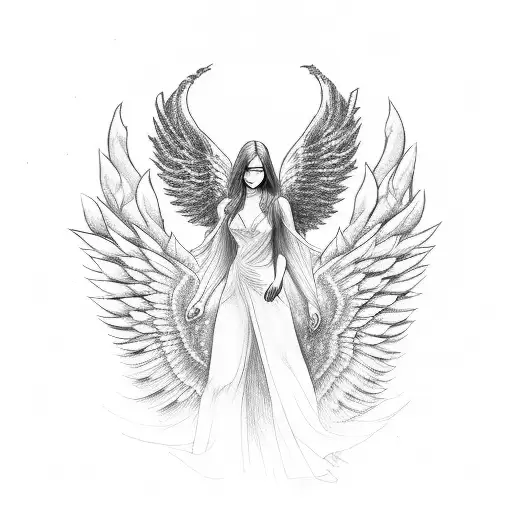 Female Angel With Four Wings And Halo