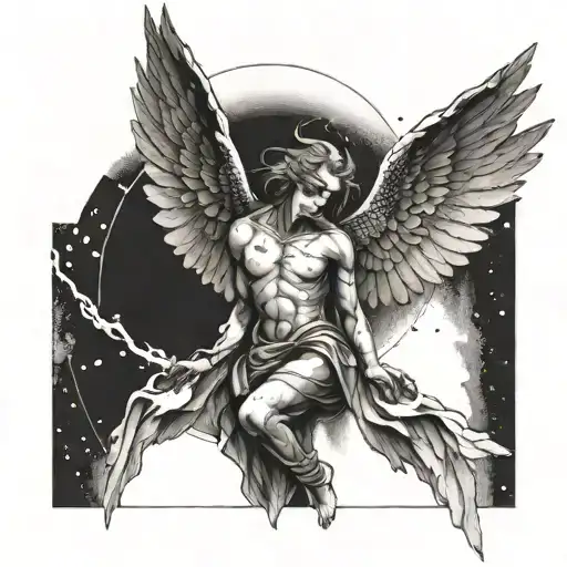 A Tattoo Depicting A Fallen Angel In A Style That Merges Mythology With The Manager's Profession