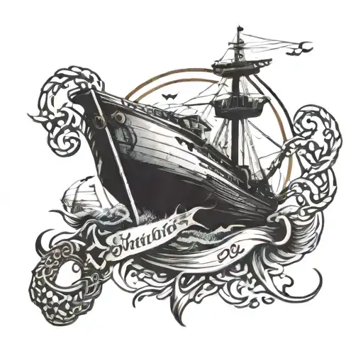 A Vintage Sailor's Tattoo Design Featuring A Ship And Anchor