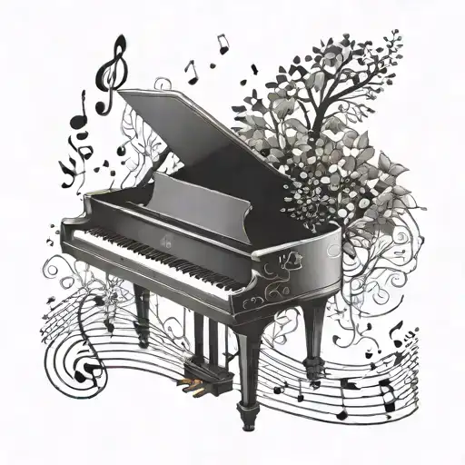 Nature With Piano And Music Notes