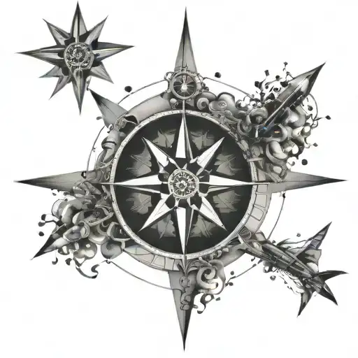 An Intricate Compass Rose Surrounded By Different Modes Of Transportation