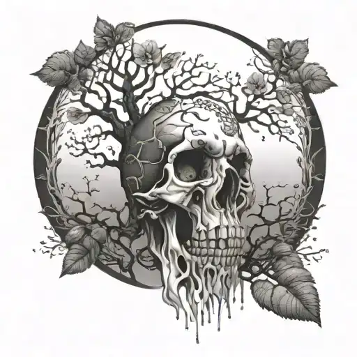 Front View Tree Of Life Growing Through The Eyes Holes Of The Skull