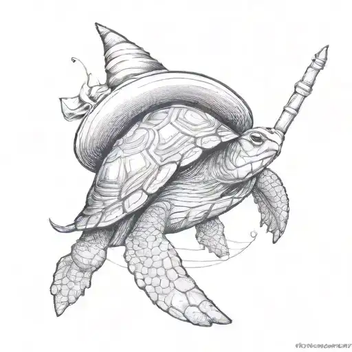 A Turtle Wearing A Witch Hat And Casting A Spell